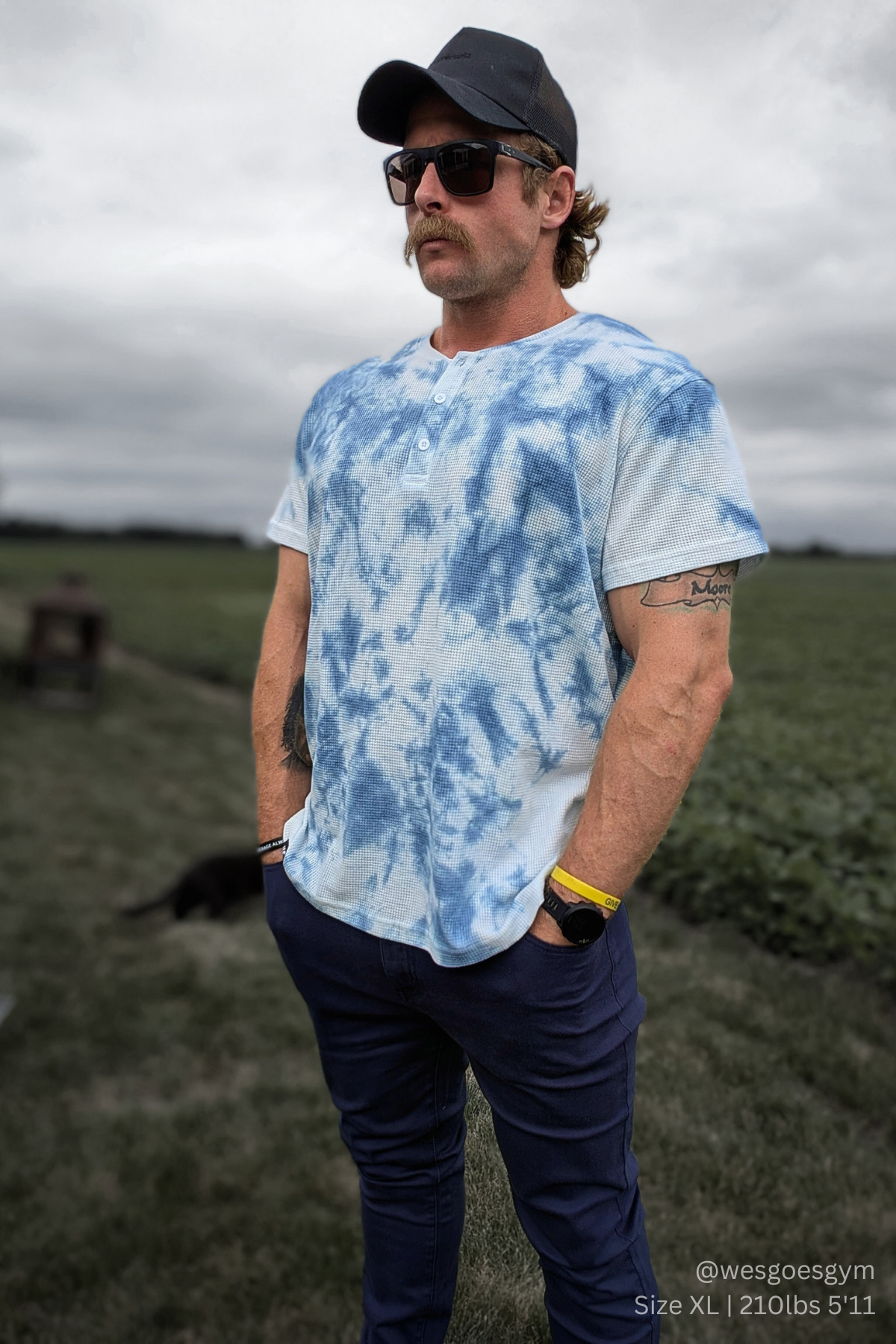 Waffle Henley T-Shirt - Blue Tie Dye - DealByEthan.gay loves Jed North