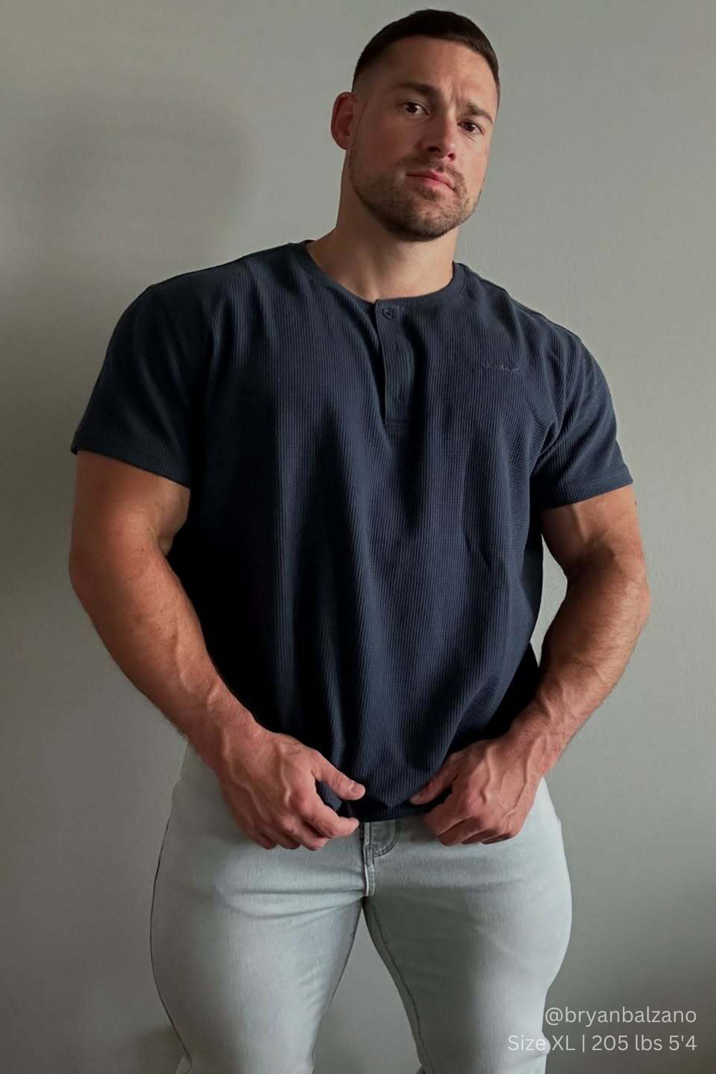 Waffle Henley T-Shirt - Dusty Blue - DealByEthan.gay loves Jed North
