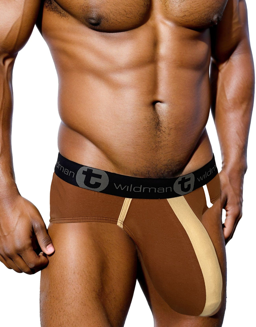 WildmanT Monster Cock Baumwoll-Slip mit Streifen in Braun und Hellbraun 