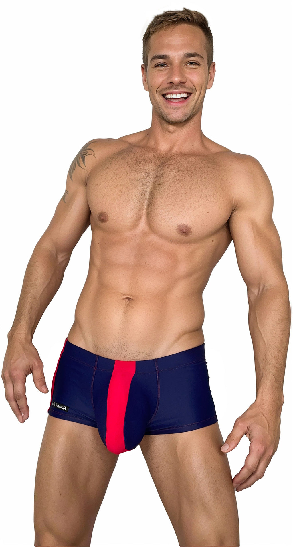 Traje de baño Monster Cock de WildmanT con corte cuadrado, azul marino y rojo