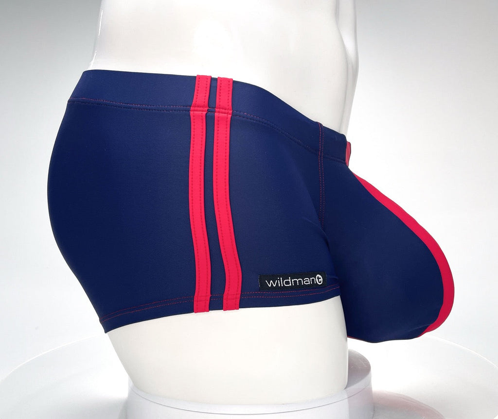 Traje de baño Monster Cock de WildmanT con corte cuadrado, azul marino y rojo