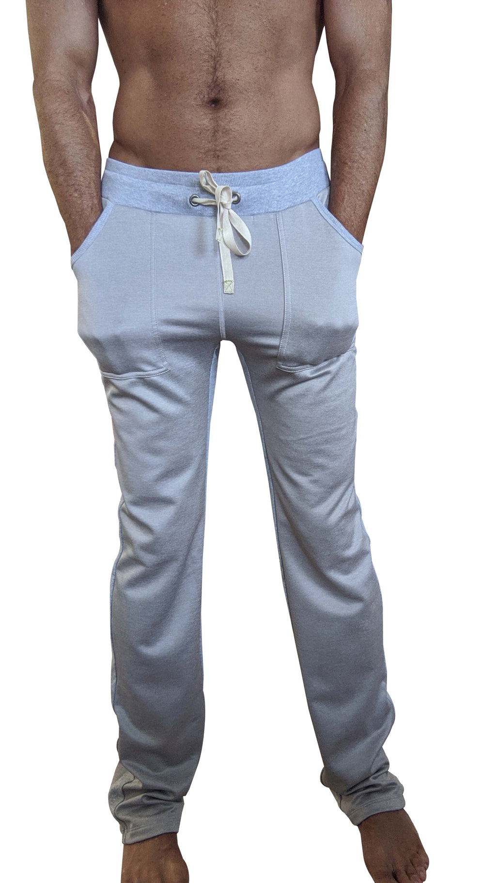 Light blue mid-weight performance-luxe-fleece joggers with drawstring and soft stretchy textured fabric