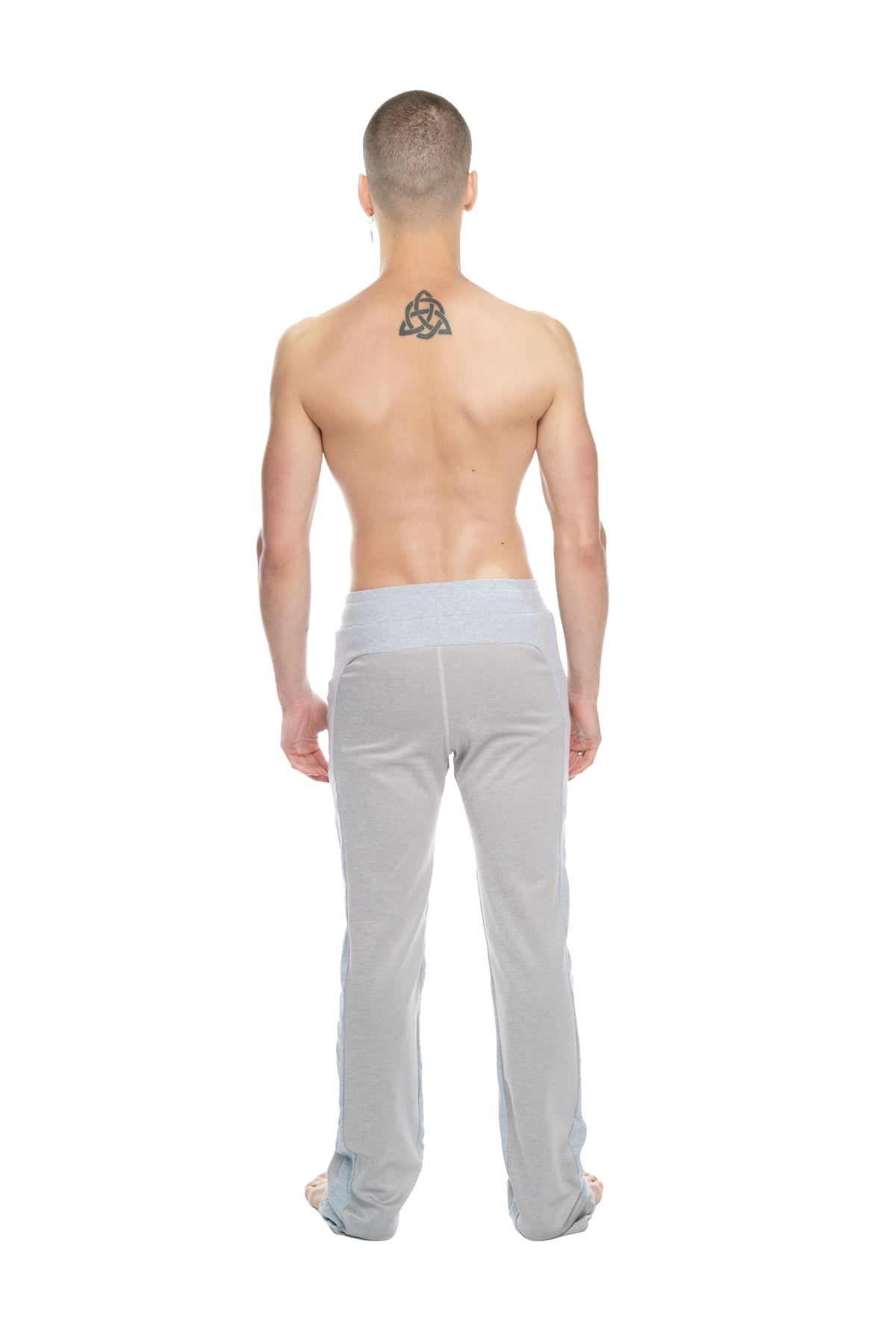 Light gray mid-weight fleece yoga pants with wide elastic waistband from winter collection for track and lounge wear