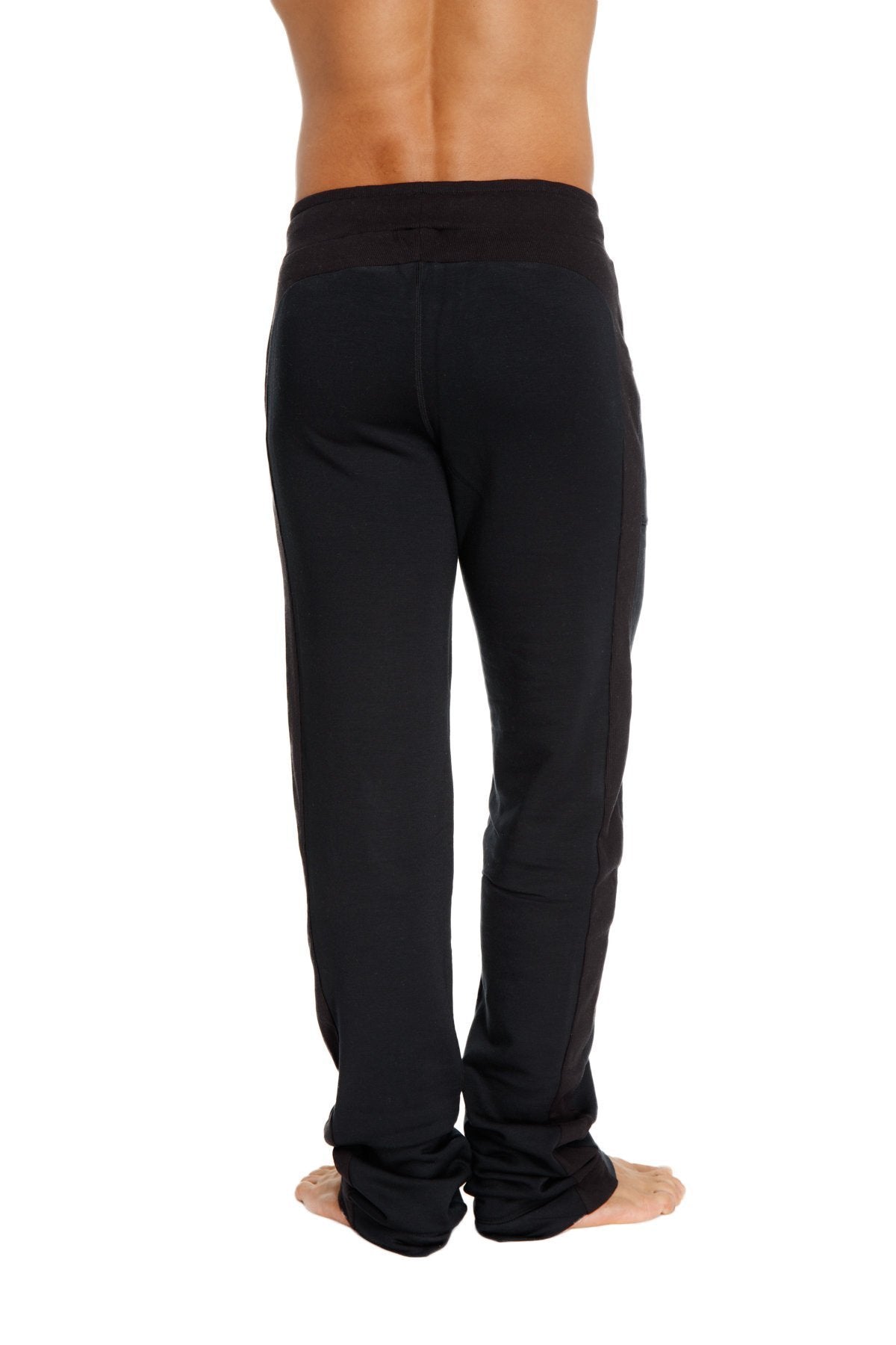 Black mid-weight luxury-fleece track and lounge sweat pant with elastic waistband and stretchy comfortable fit