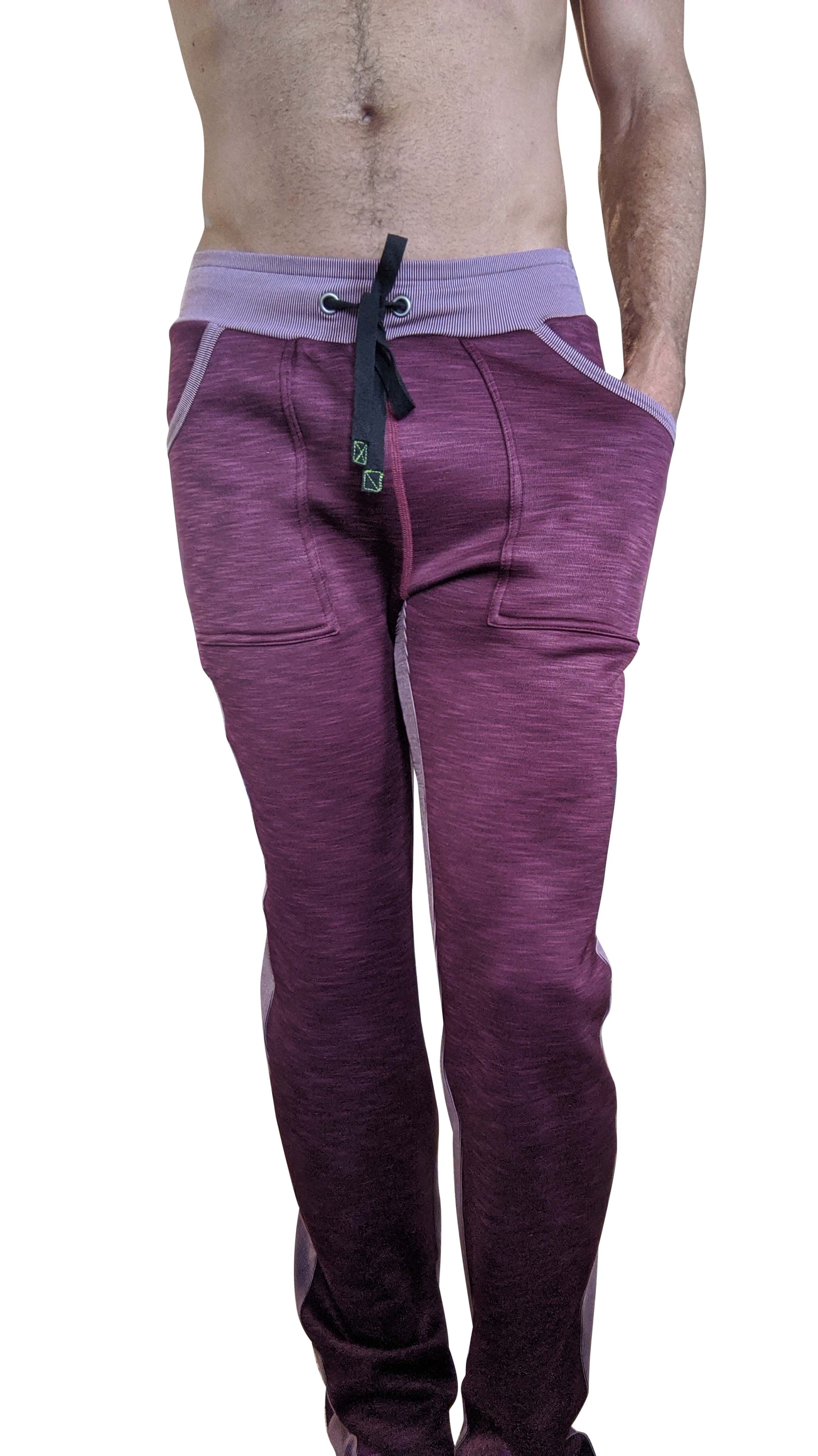 Winter collection thick-weight plum purple fleece sweatpants with light purple waistband and black drawstring