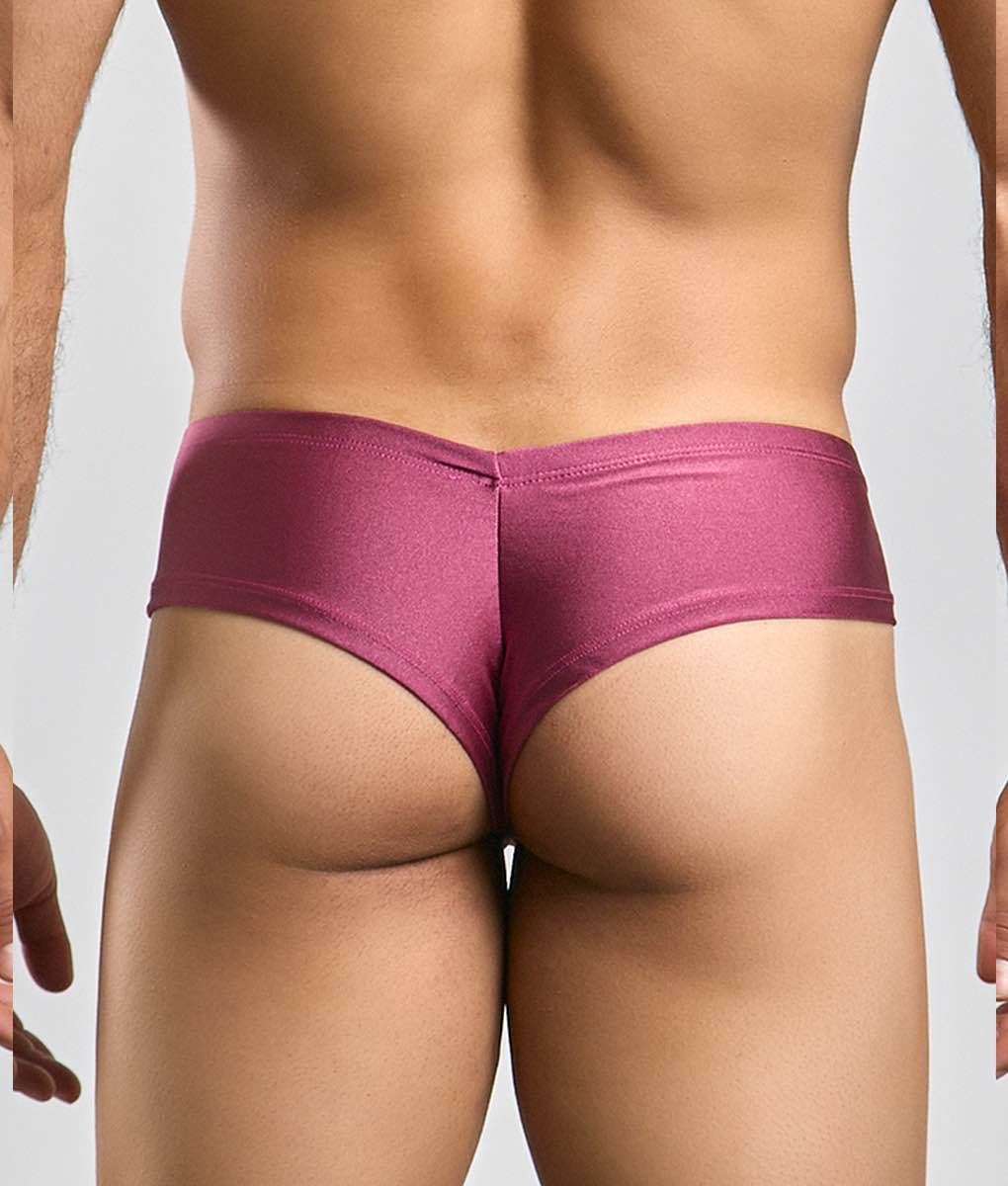 A sleek magenta satin low-rise brief with a smooth shiny finish from the Justin plus Simon Cheek collection