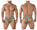 Xtremen 91249 printed trunks color bubbles vibrant rainbow balloon patterned men’s briefs front view in soft fabric