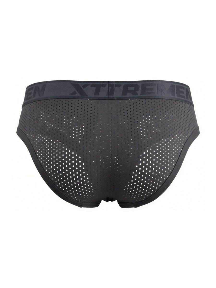 Black xtremen 91250 microfiber mesh briefs with perforated design and branded elastic waistband in gray