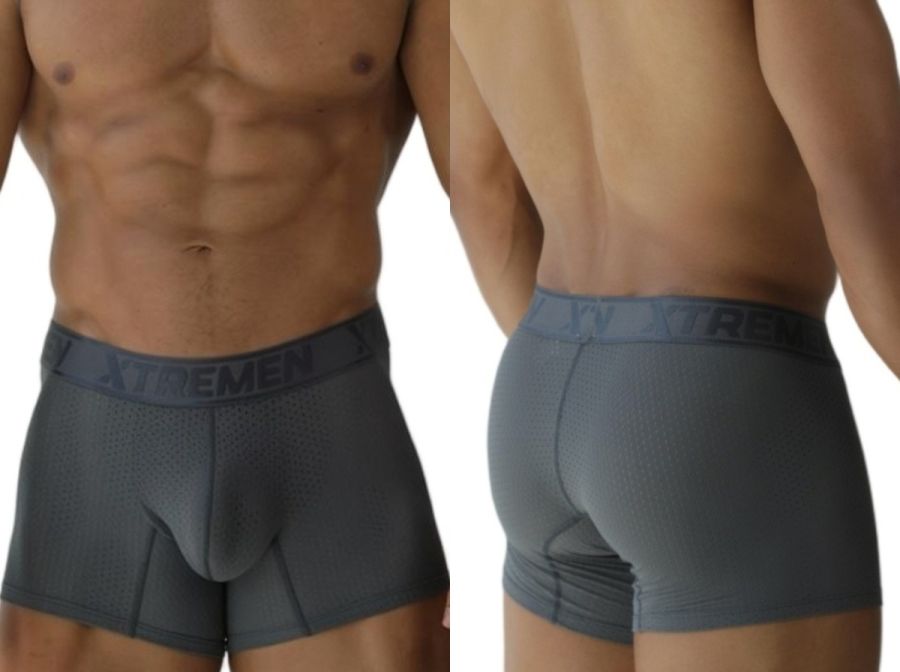 Gray xtremen 91251 microfiber mesh boxer briefs with textured fabric and branded waistband for comfortable support
