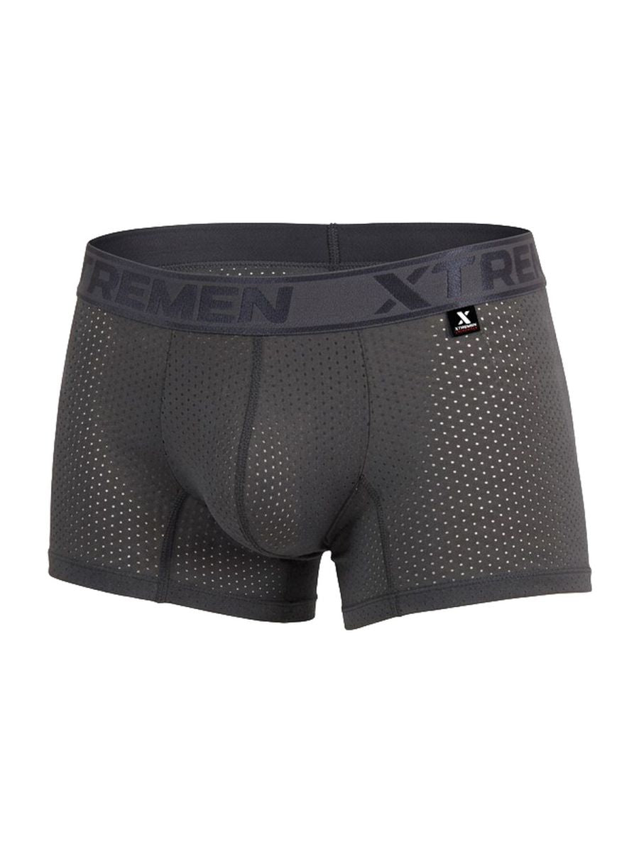 Dark gray xtremen 91251 microfiber mesh boxer briefs with breathable fabric and branded elastic waistband