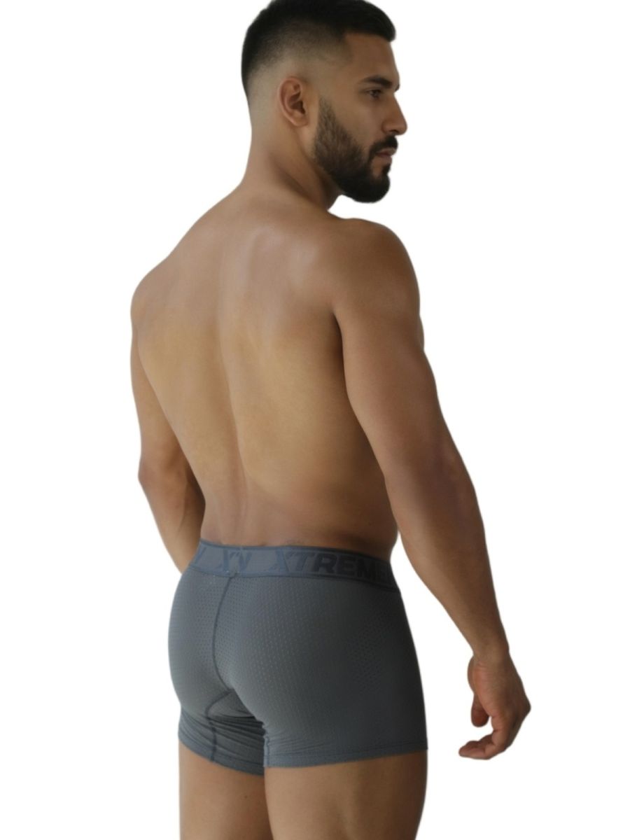 Gray xtremen 91251 microfiber mesh boxer briefs with subtle waistband logo for men