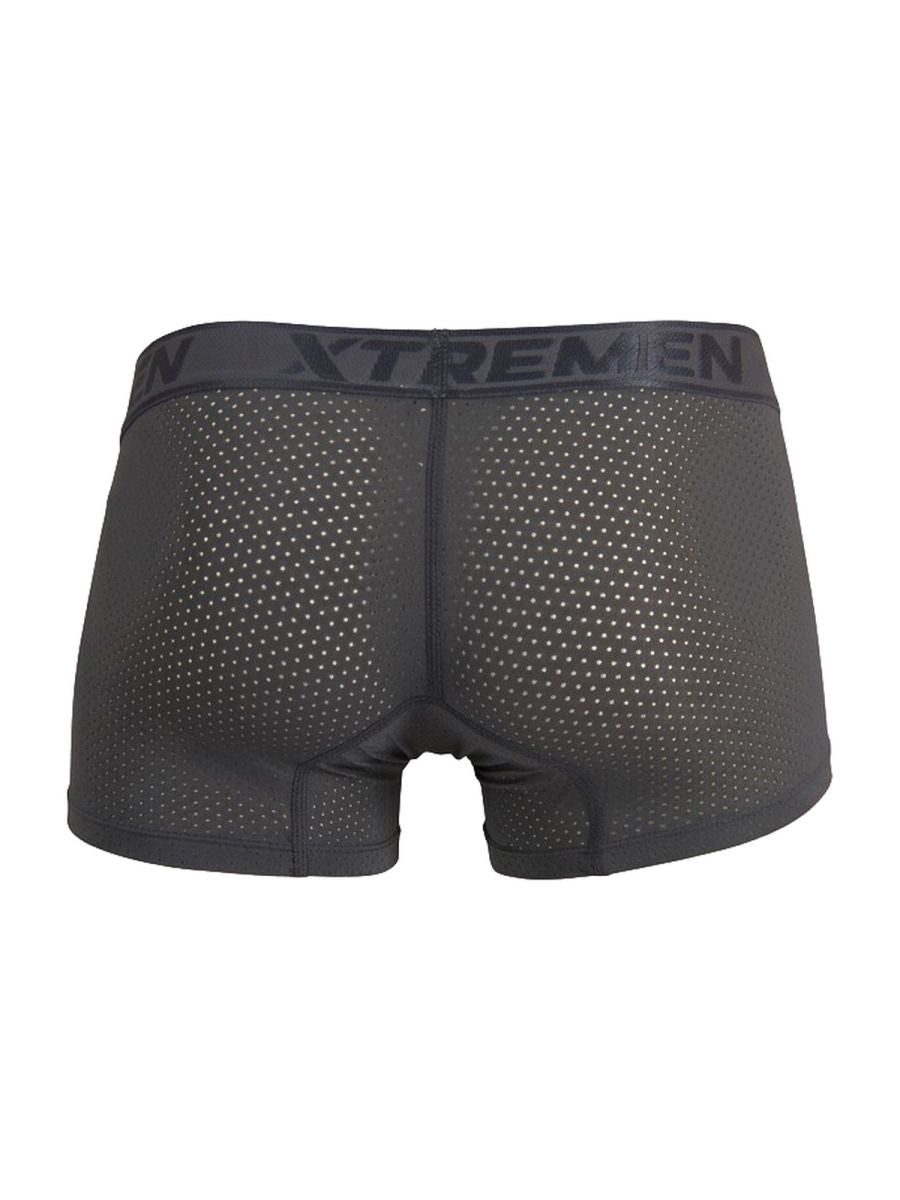 Black microfiber mesh boxer briefs in gray with reinforced waistband featuring the Xtremen logo