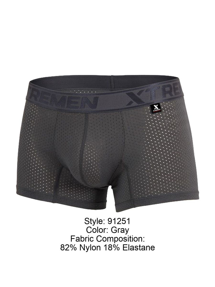Gray xtremen 91251 microfiber mesh boxer briefs with perforated design and elastic waistband for men