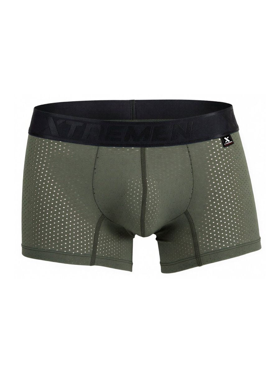 Xtremen 91251 microfiber mesh boxer briefs in military green with black elastic waistband featuring xtreme logo