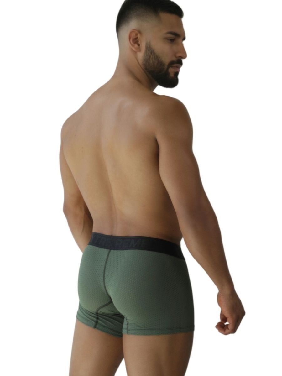 Xtremen 91251 microfiber mesh boxer briefs in olive green with black elastic waistband for comfortable support