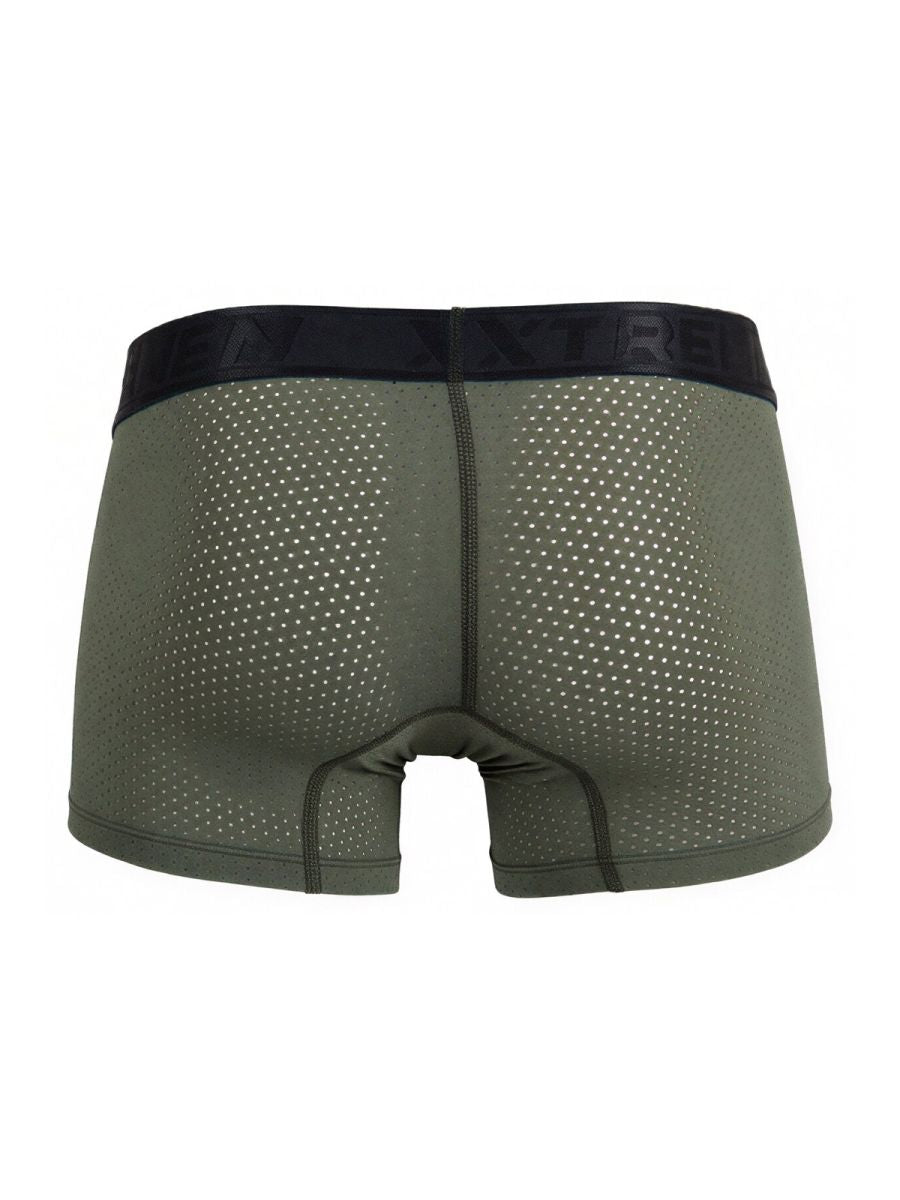 Olive green xtremen 91251 microfiber mesh boxer briefs with black extreme logo waistband front view