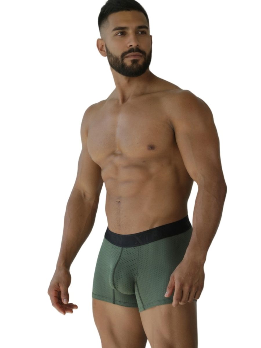 Men’s xtremen 91251 microfiber mesh boxer briefs in olive green with black elastic waistband for comfortable wear