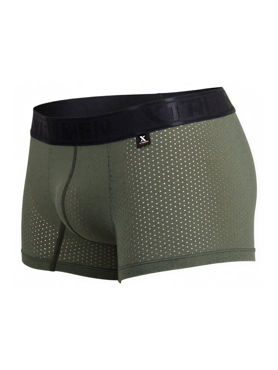 Xtremen 91251 microfiber mesh boxer briefs in military green with perforated olive fabric and black elastic waistband