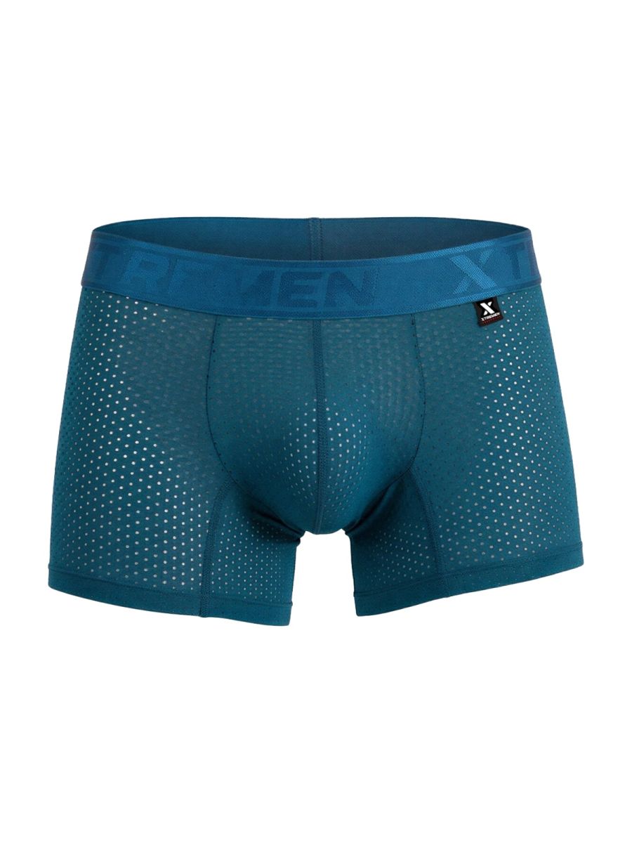 Teal xtremen 91251 microfiber mesh boxer briefs with perforated fabric and elastic x-treme waistband in petrol color