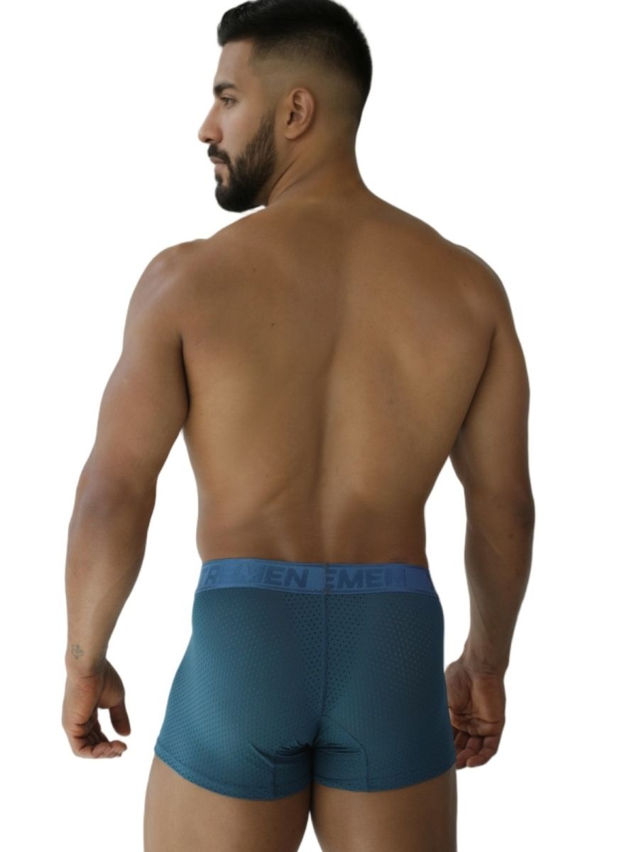 Teal-colored xtremen 91251 microfiber mesh boxer briefs with en eme branded waistband in petrol color
