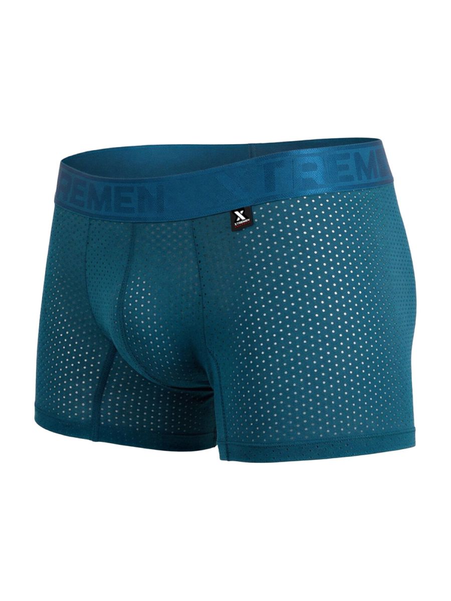 Teal xtremen 91251 microfiber mesh boxer briefs with perforated design and elastic waistband with extreme branding