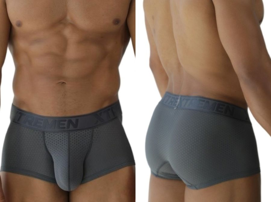 Gray talmen Xtremen 91252 microfiber mesh trunks with perforated front panel and elastic waistband logo