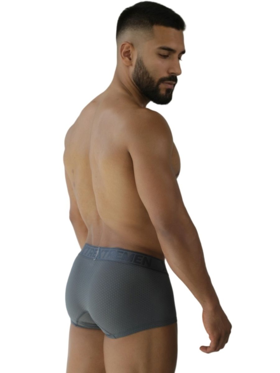 Gray men’s microfiber mesh briefs with a darker gray elastic waistband xtremen 91252 trunks front view