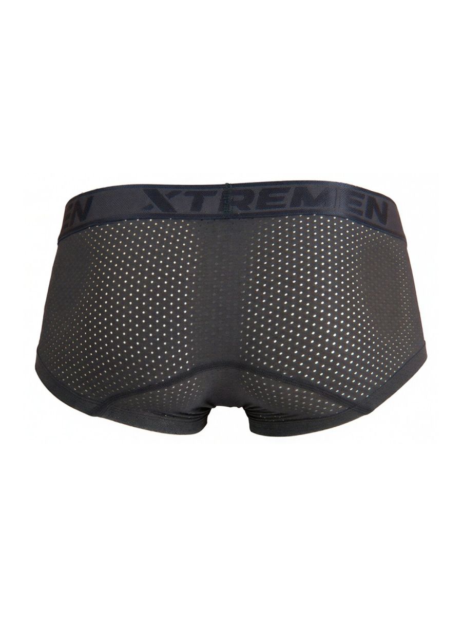 Gray xtremen 91252 microfiber mesh trunks with black mesh briefs and solid waistband featuring the xtremen logo