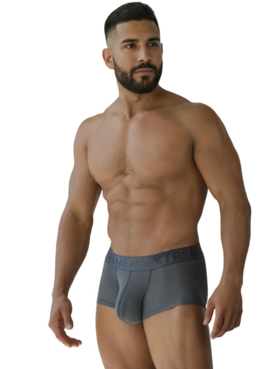 Xtremen 91252 gray microfiber mesh trunks with textured waistband and subtle branding for men