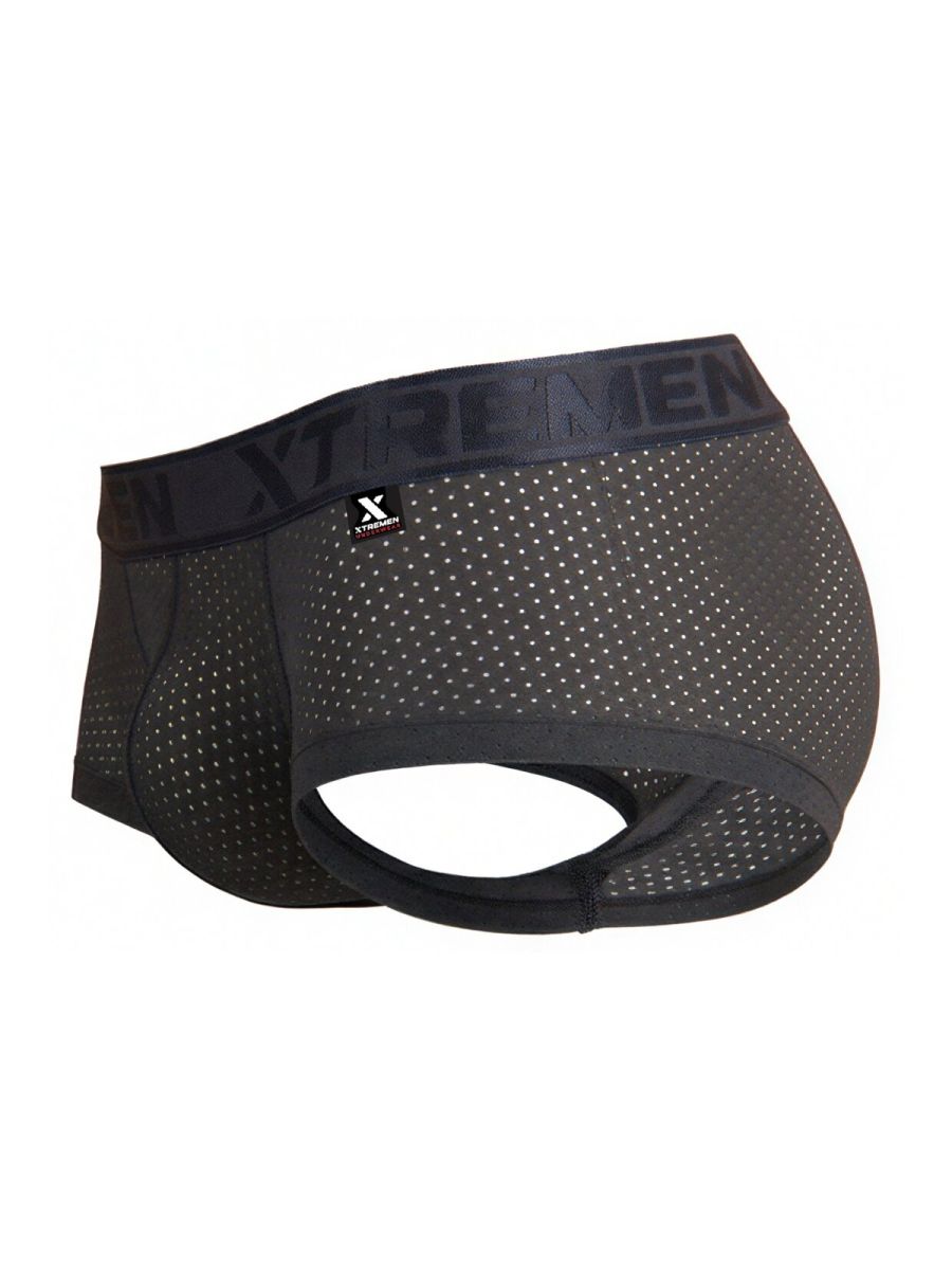 Gray microfiber mesh men’s trunks with xtremen branding on the waistband for comfortable everyday wear