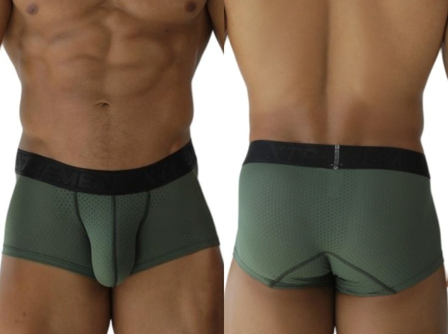 Olive green xtremen 91252 microfiber mesh athletic briefs with black elastic waistband and perforated detailing