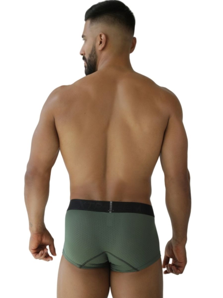 Olive green xtremen 91252 microfiber mesh athletic briefs with black elastic waistband in military green
