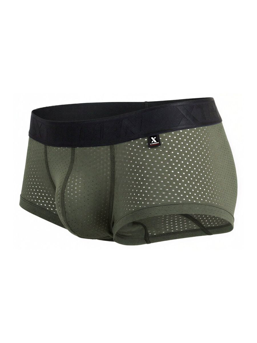Xtremen 91252 microfiber mesh trunks in olive green with perforated fabric and black x-terra elastic waistband