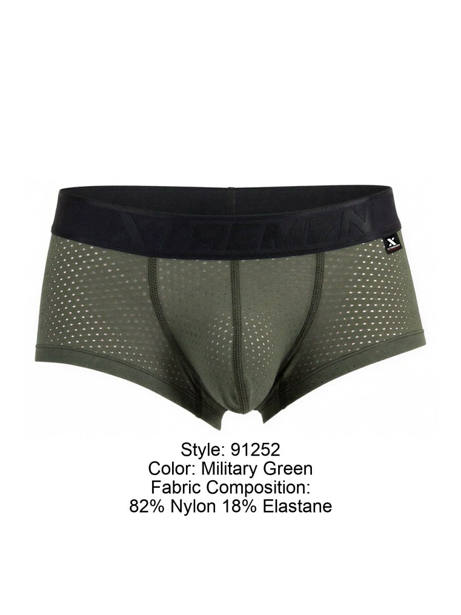 Xtremen 91252 microfiber mesh trunks in military green with black elastic waistband featuring breathable fabric