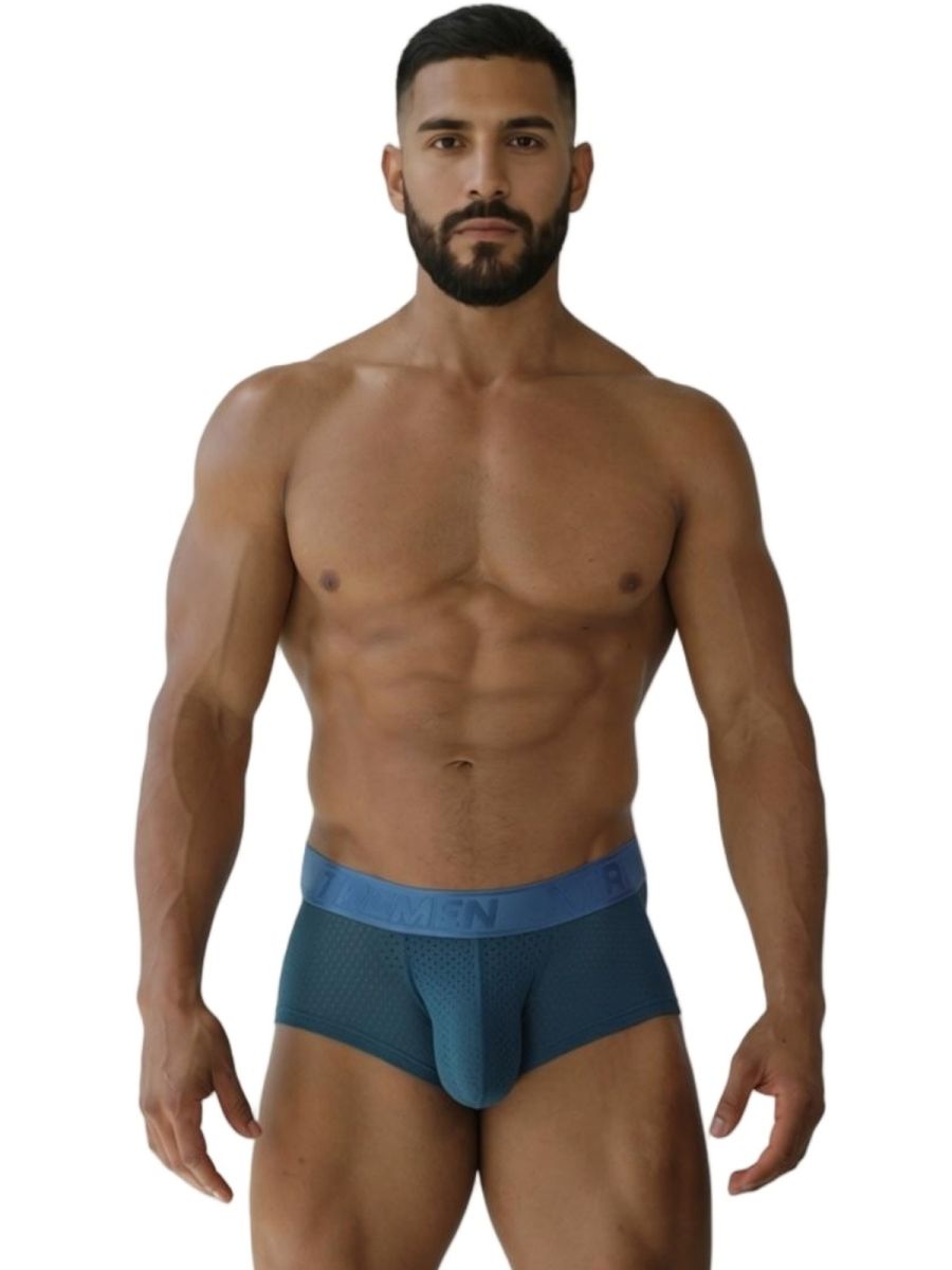 Blue xtremen 91252 microfiber mesh trunks with matching elastic waistband in petrol color front view