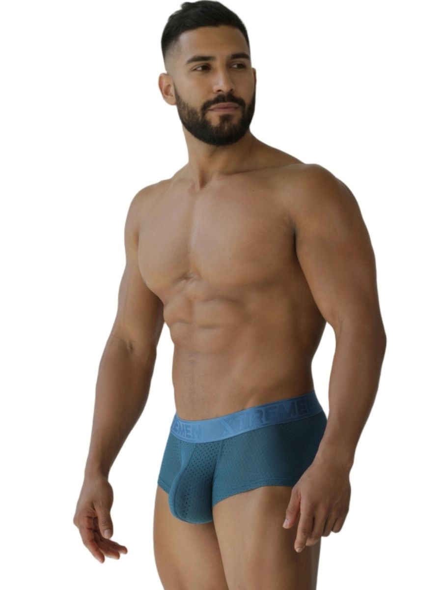 Xtremen 91252 microfiber mesh trunks in petrol blue with solid waistband and textured fabric for men