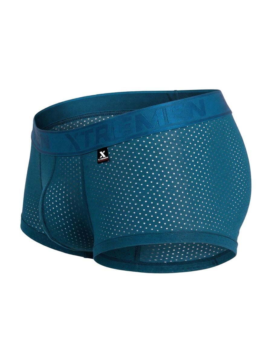 Teal blue xtremen 91252 microfiber mesh boxer briefs with solid waistband featuring xtremen logo in petrol color