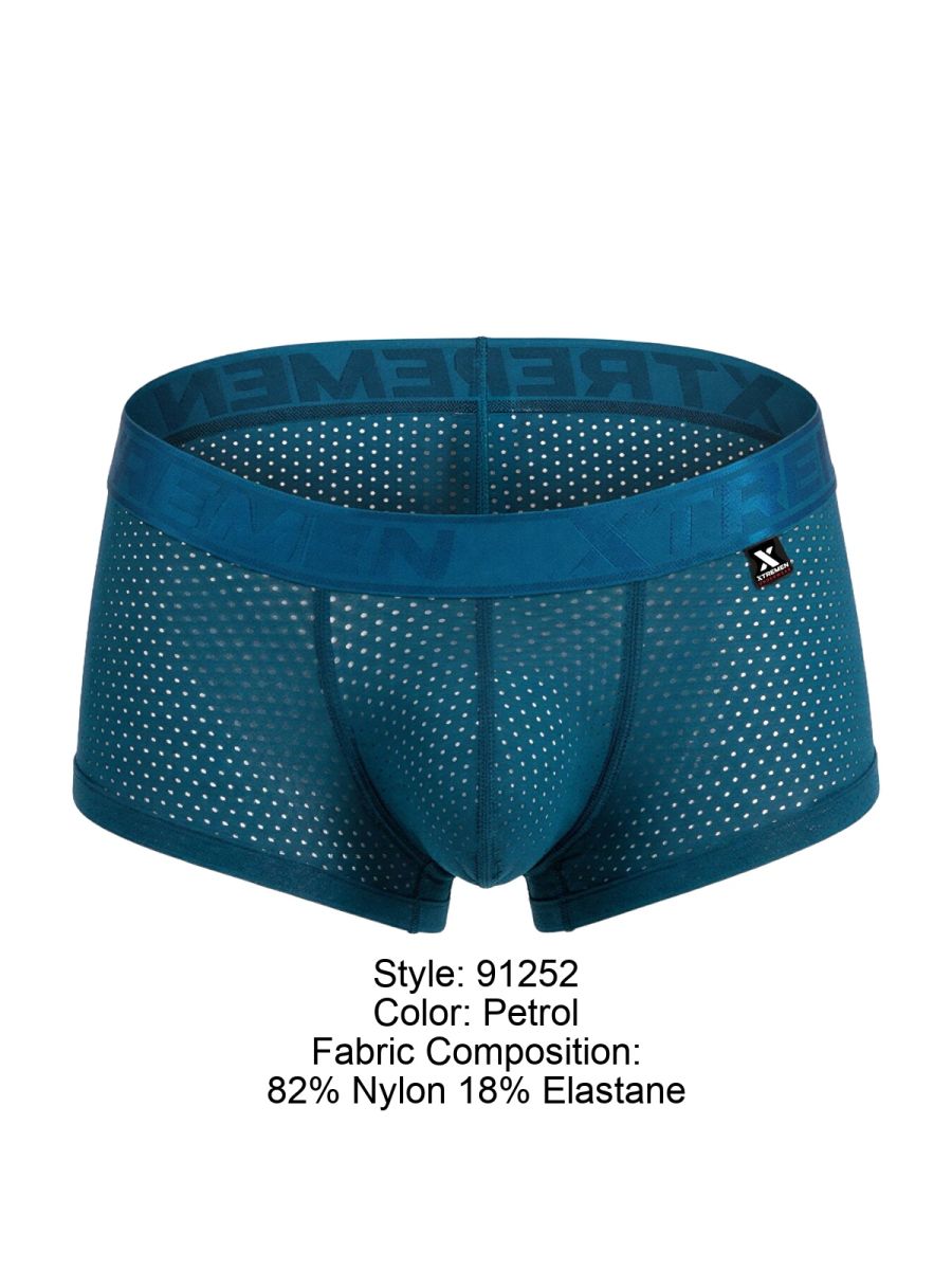 Petrol-colored Xtremen 91252 microfiber mesh trunks with breathable fabric and elastic waistband featuring brand name