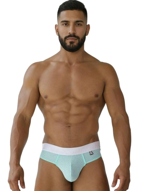 Mint green microfiber mesh briefs with white waistband from xtremen 91268 micro mesh thongs seawater color