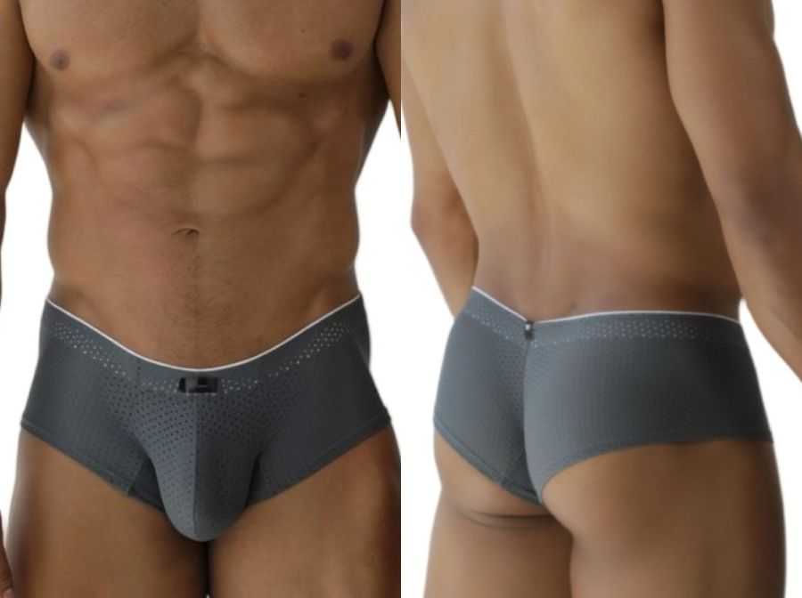 Gray xtremen 91269 microfiber mesh briefs with white waistband and subtle perforated detailing for athletic use