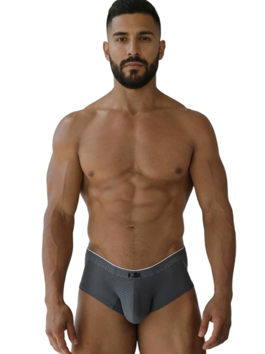 Gray xtremen 91269 microfiber mesh briefs with white trim and subtle perforated waistband texture