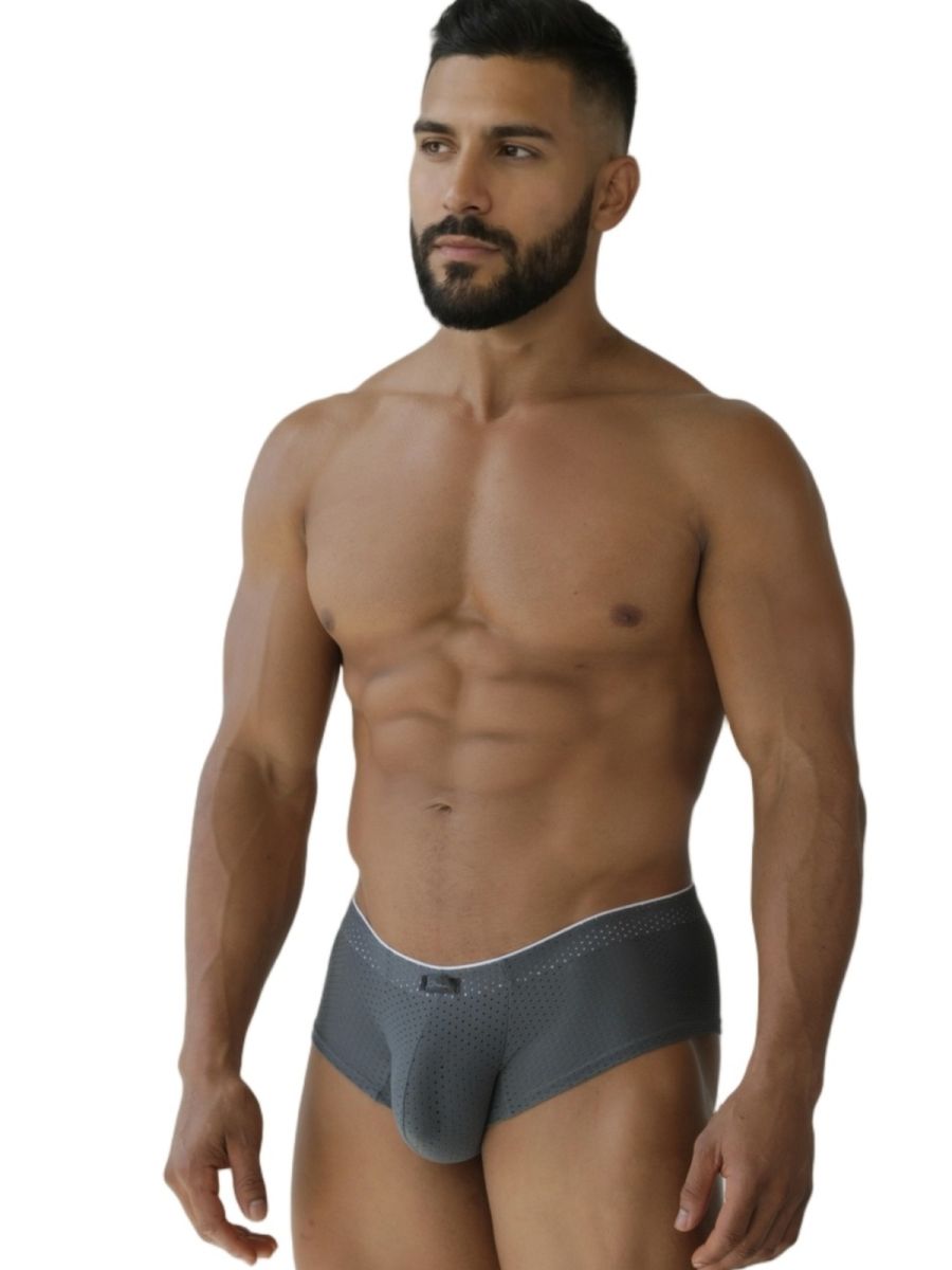 Gray xtremen 91269 microfiber mesh briefs with a white waistband and subtle textured pattern for athletic use