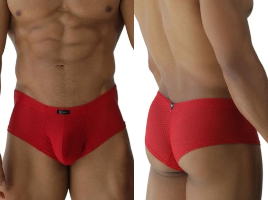 Red xtremen 91269 microfiber mesh briefs with smooth form-fitting fabric and black brand tag on waistband