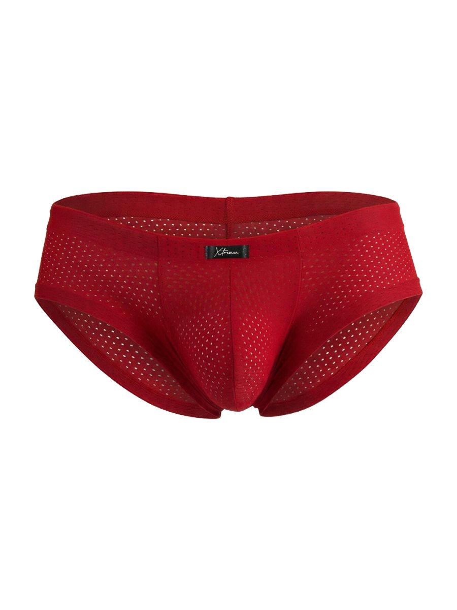 Xtremen 91269 red microfiber mesh briefs with sleek form-fitting design and small black brand tag at the waistband