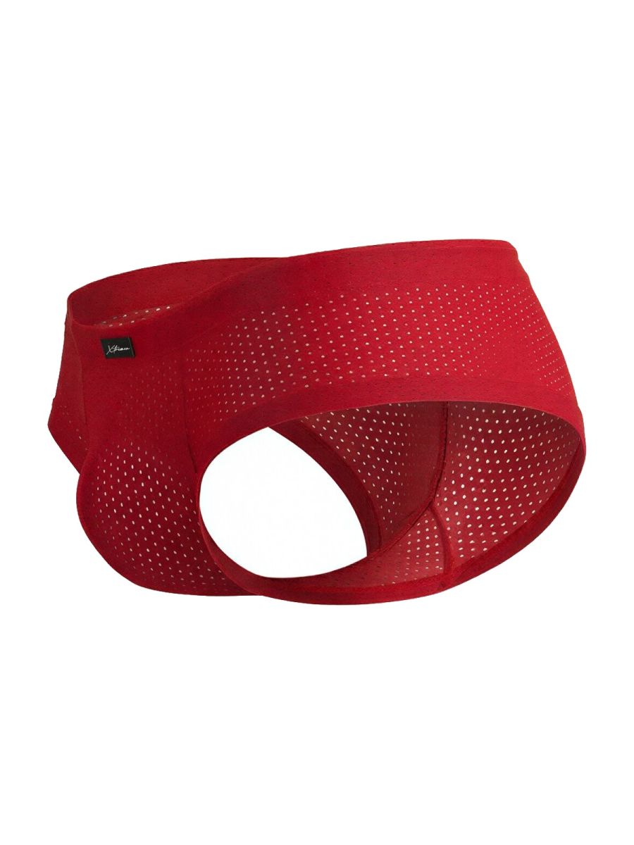 Xtremen 91269 red microfiber mesh briefs with perforated design and sleek form fitting fit