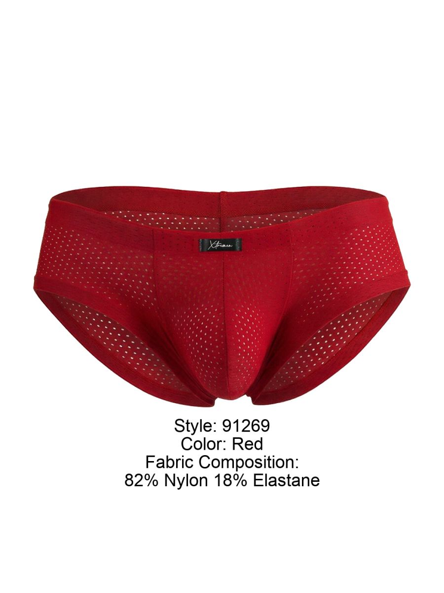 Red xtremen 91269 microfiber mesh briefs with breathable design and elastic waistband made from nylon and elastane