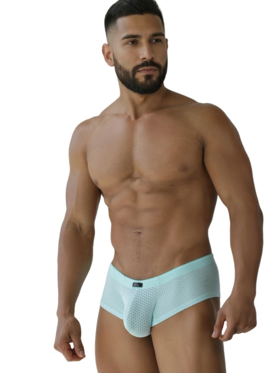Xtremen 91269 microfiber mesh briefs in seawater with light blue fabric subtle pattern and black brand tag on waistband