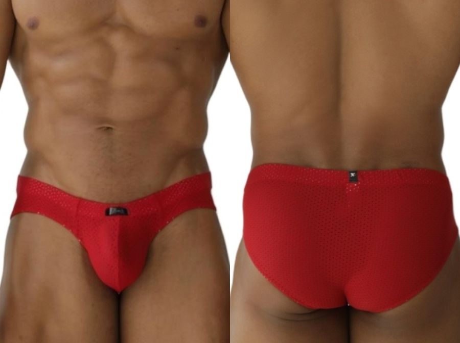 Red xtremen 91270 microfiber mesh briefs with textured form-fitting design and black brand tag at the waistband