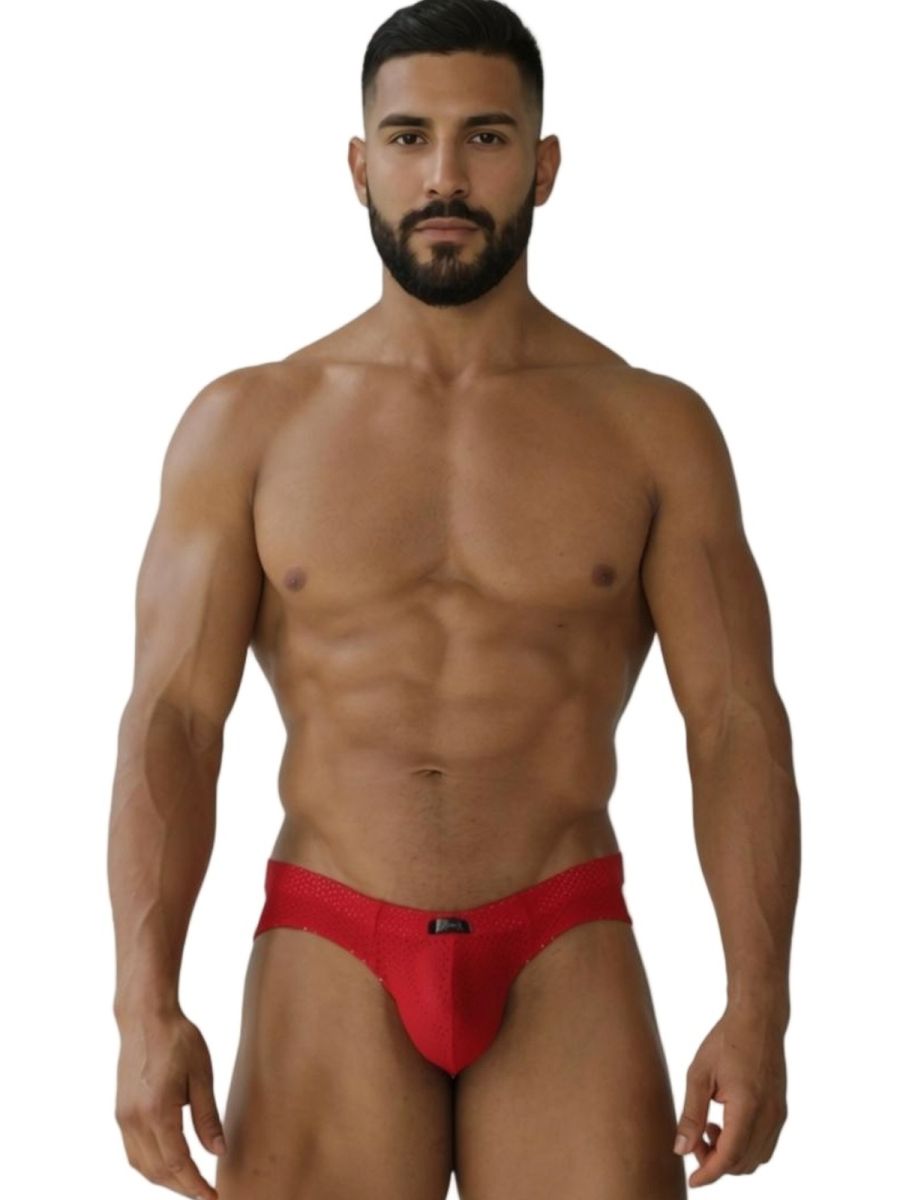 Xtremen 91270 microfiber mesh men’s briefs in red with a sleek design and small black logo on the front