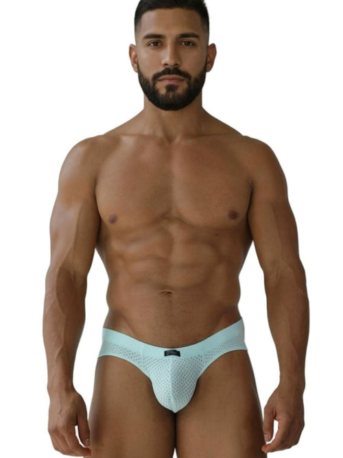 Light blue seawater xtremen 91270 microfiber mesh briefs with subtle pattern and black brand tag on waistband